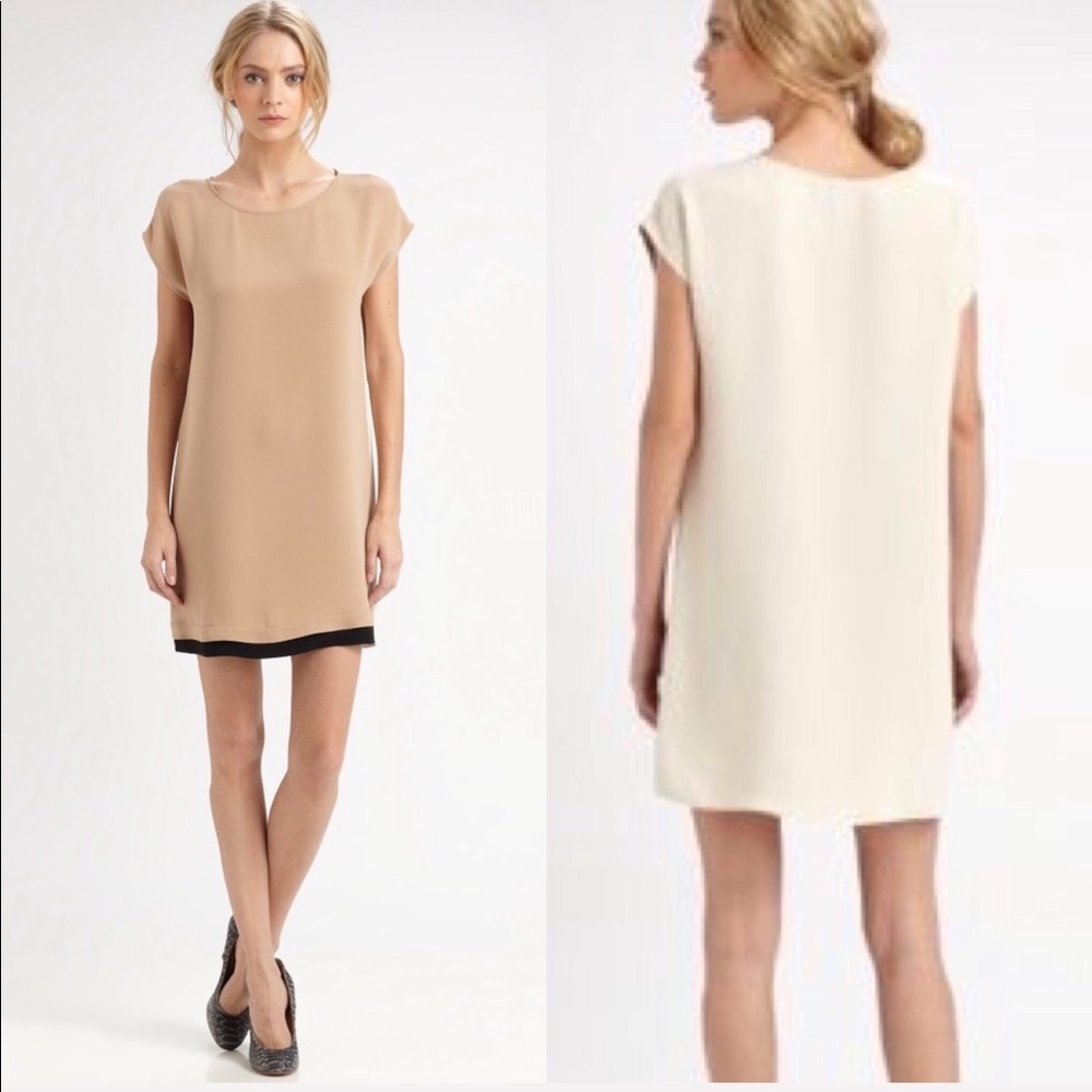 • Joie • Nixon Silk Color Block Sheath Dress Tan